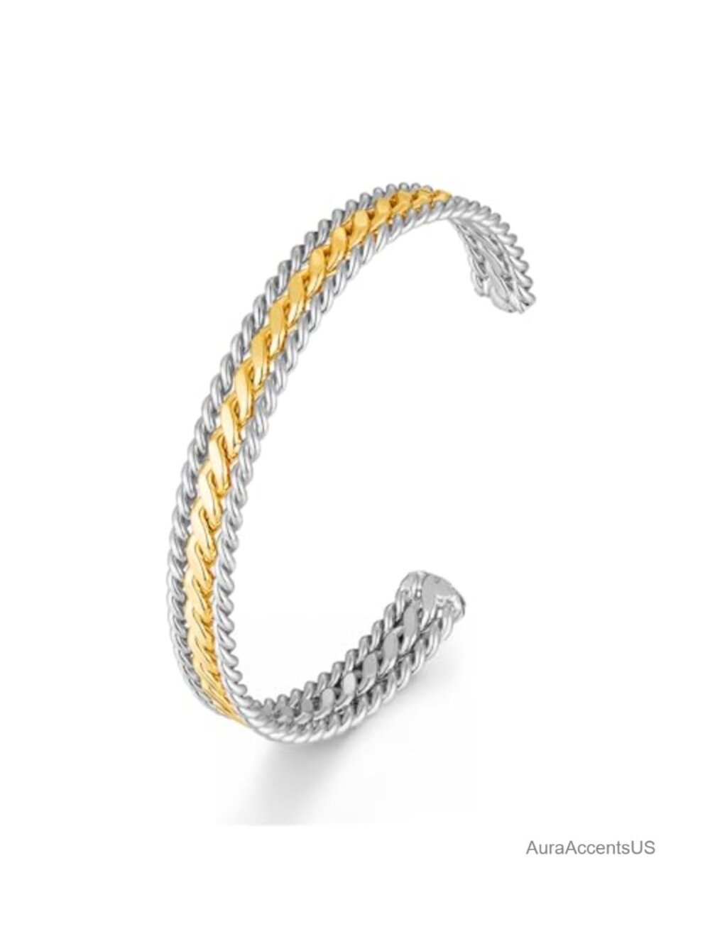 Two Tone Braided Twisted Cuff Bracelet Adjustable Statement Jewelry